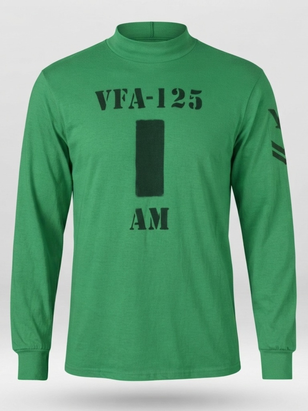 USN flight deck Green Military-Inspired Long Sleeve Tee with VFA-125 AM2 Graphic
